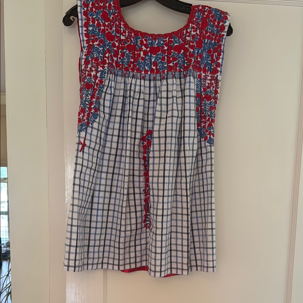 Red and Blue Floral embroidered mi golondrina Sleeveless Top